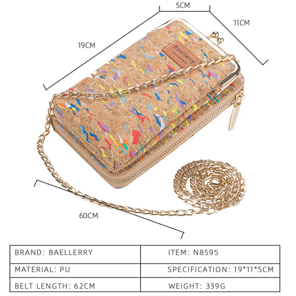 2022 New Fashion Women Wallets Wood Grain Chain Long Top Quality Card Holder Classic Female Purse Zi