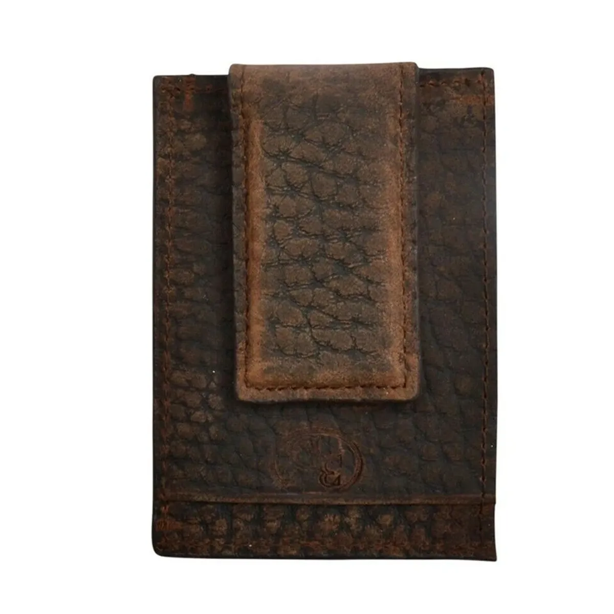 3D Belt Men's Shrunken Shoulder Money Clip Wallet - Brown Leather