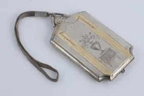 Antique Victorian 925 Silver 14k Gold Inlaid Wallet w/ Wrist Strap (74.96g.)