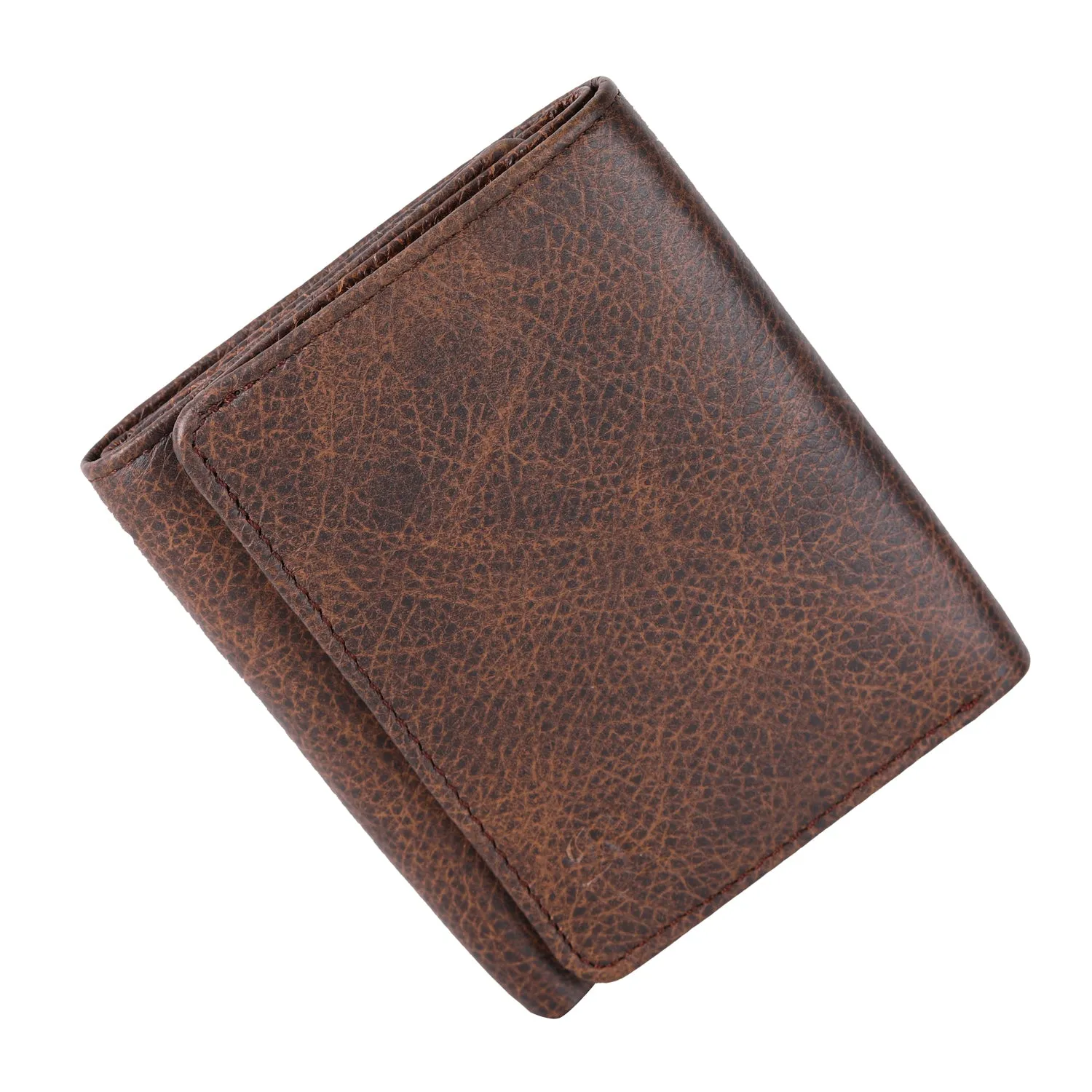 Basic Buttoned Leather Tri Fold Wallet