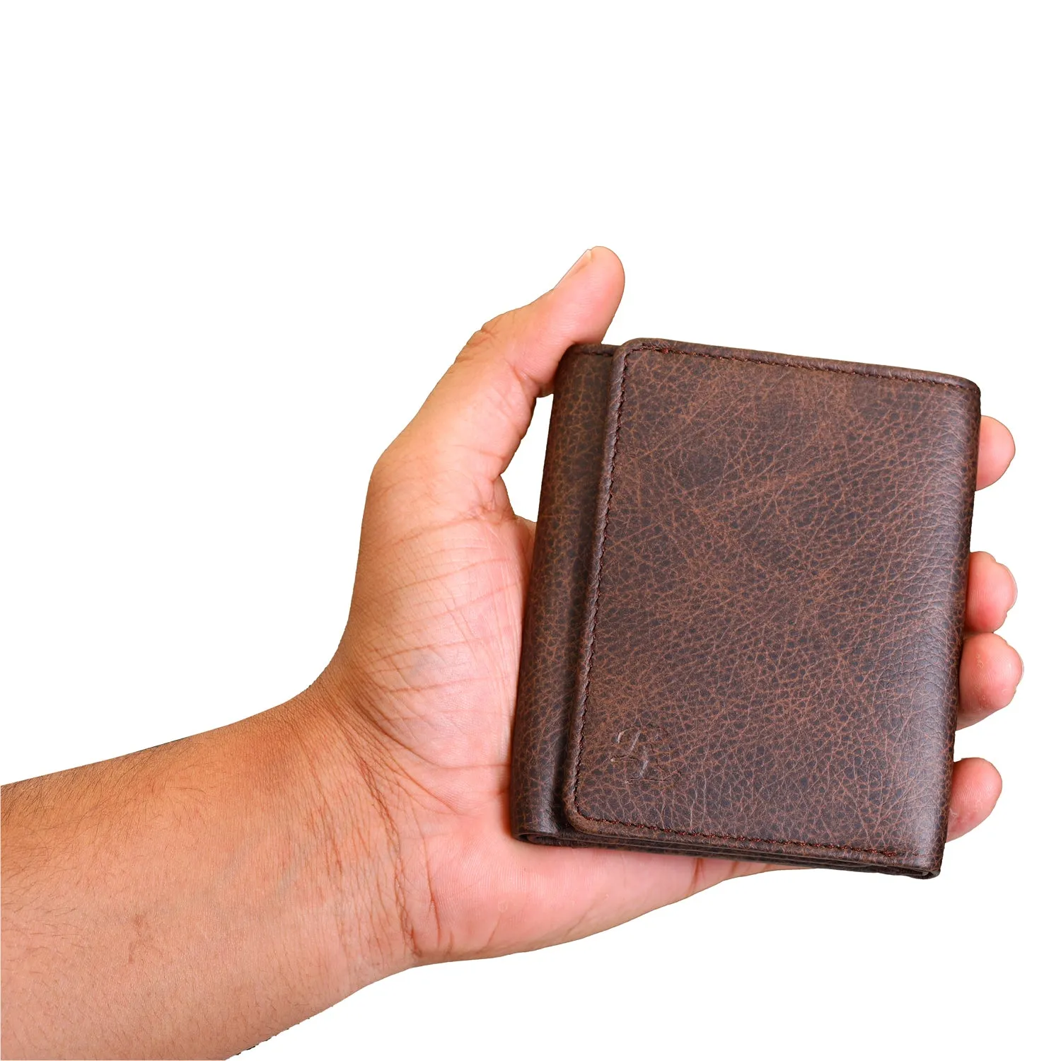 Basic Buttoned Leather Tri Fold Wallet