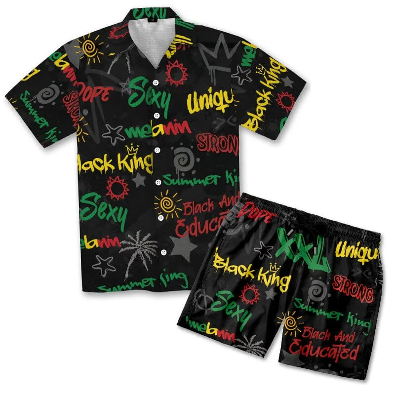 Black King's Time Hawaiian Shirt and Shorts Set