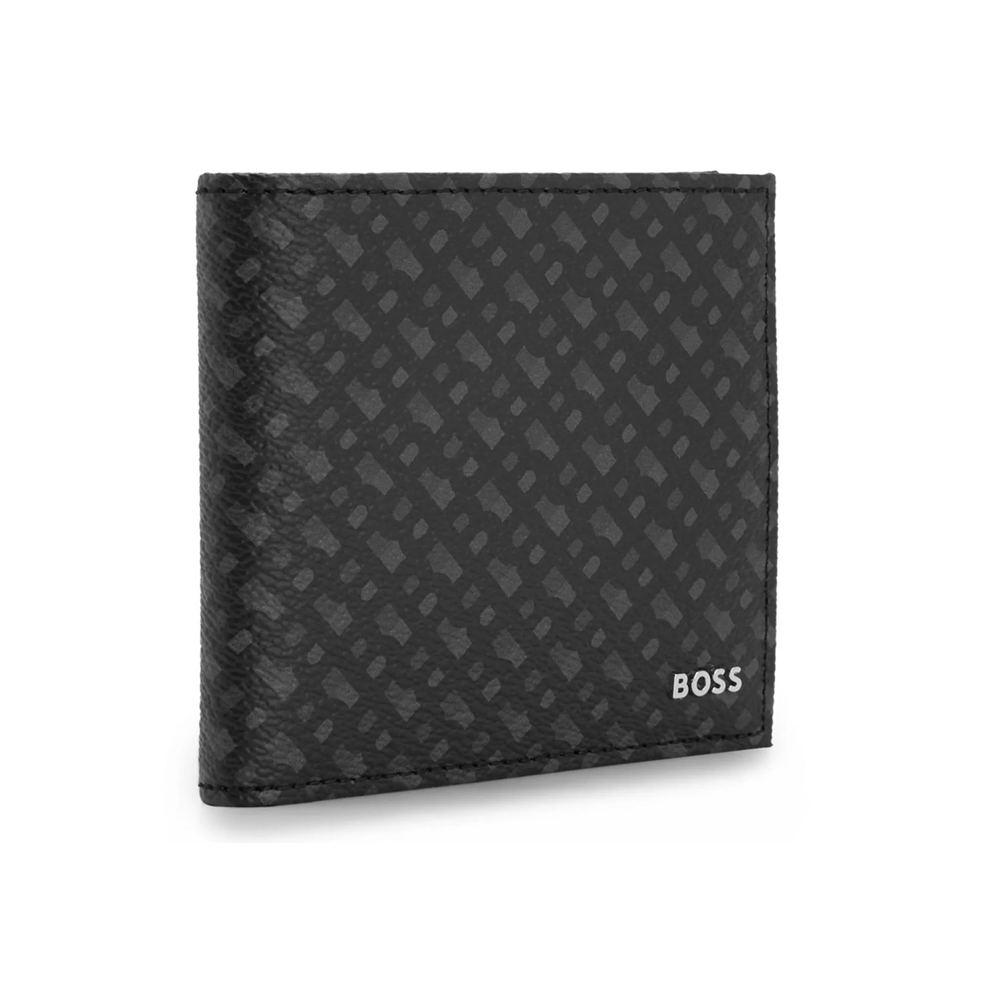 Boss Byron RFID Large Tri Fold Wallet - Black/Grey AOP