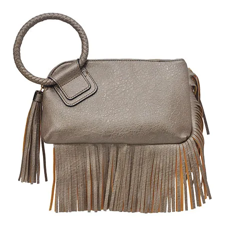 Bronze NGIL Faux Leather Fringe Wristlet