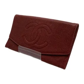 #CHANEL/Bifold Wallet/RED/Leather/Plain