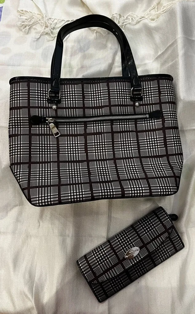 Coach Glen Plaid Zip Top Tote w/ Matching Wallet