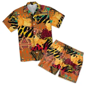 Colored African Patchwork Hawaiian Shirt and Shorts Set