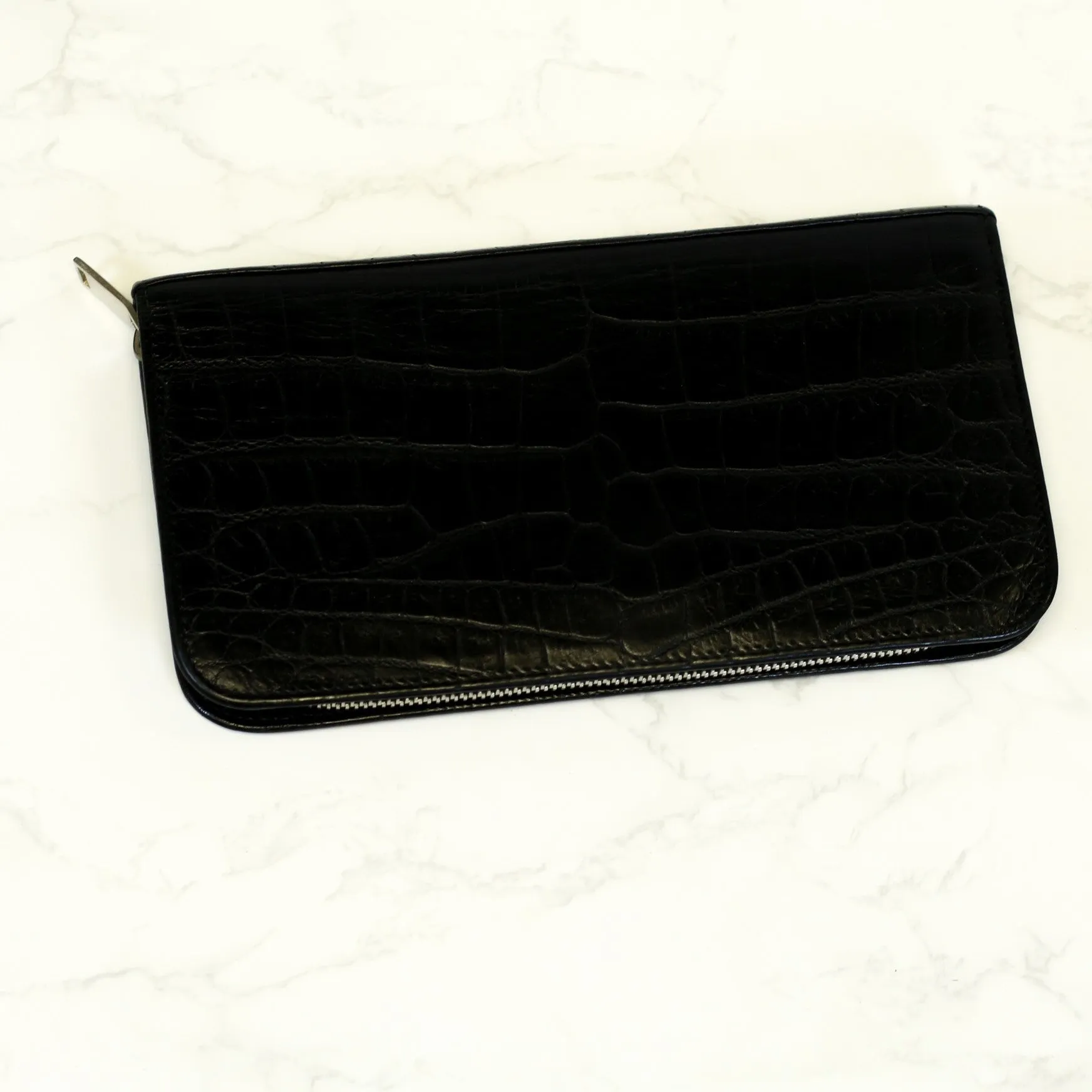 Crocodile-Embossed Zip Around Continental Wallet