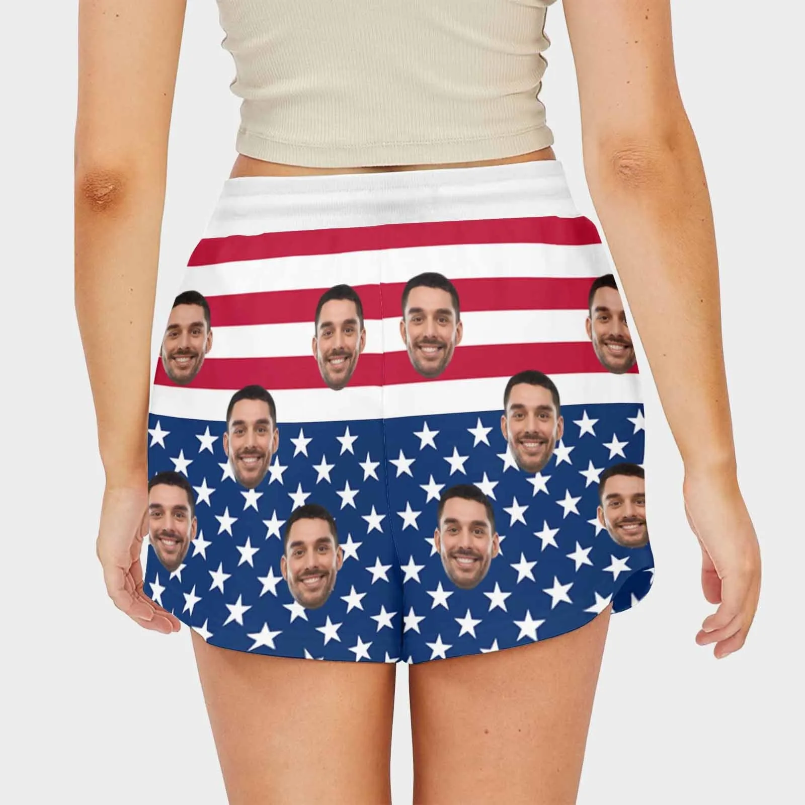 Custom Face USA Flag Women's Mid-Length Board Shorts Swim Trunks Add Your Own Personalized Image