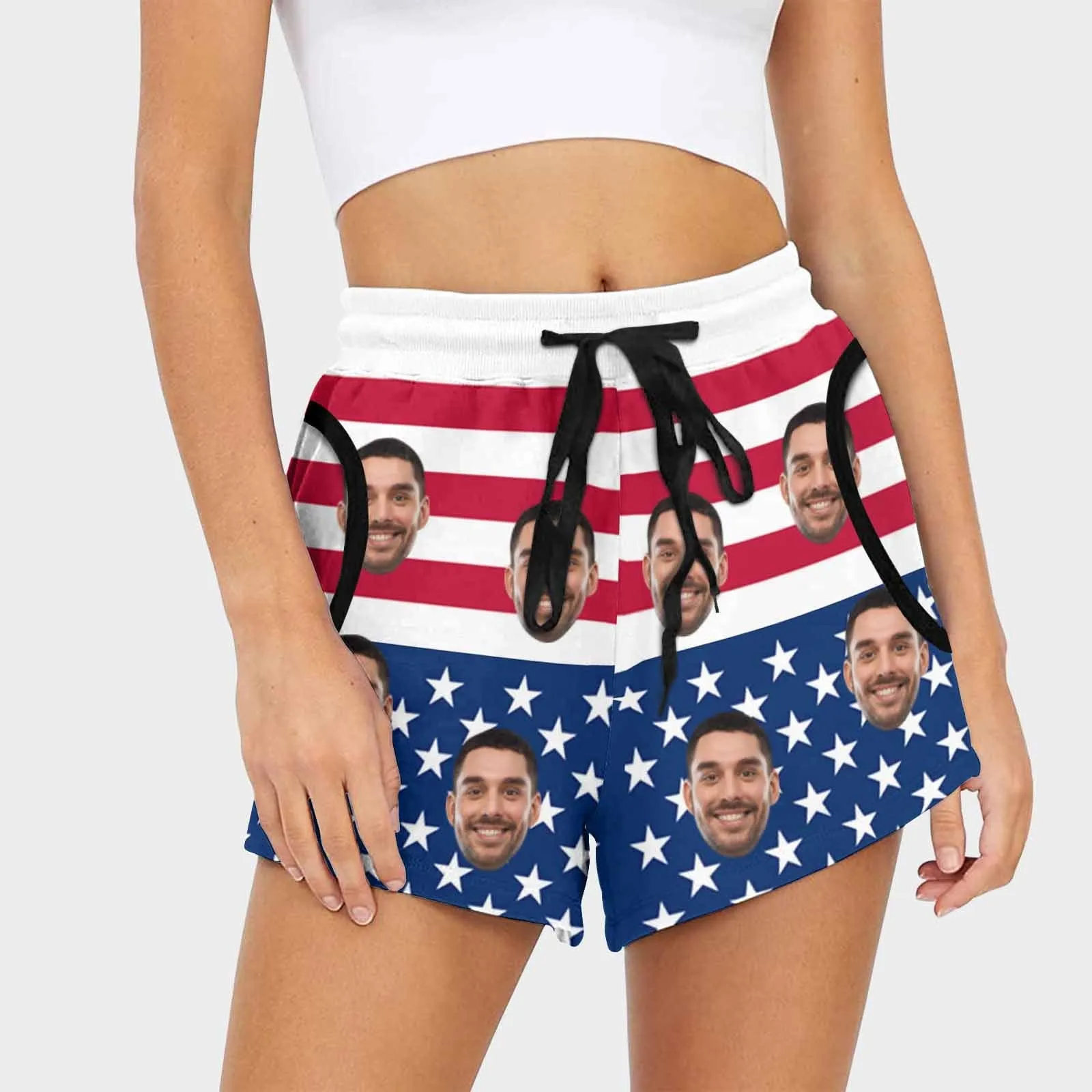 Custom Face USA Flag Women's Mid-Length Board Shorts Swim Trunks Add Your Own Personalized Image