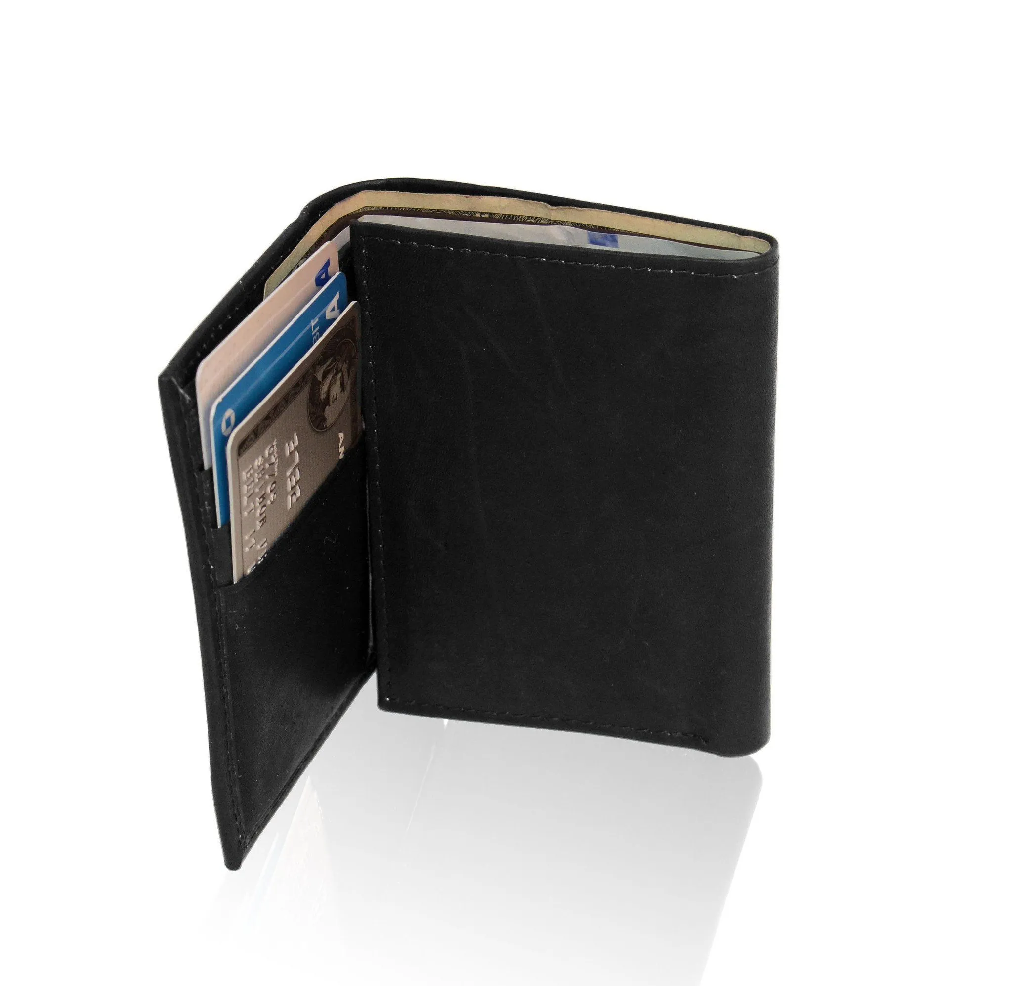 Deluxe Genuine Leather Tri-fold Wallet For Men - Black