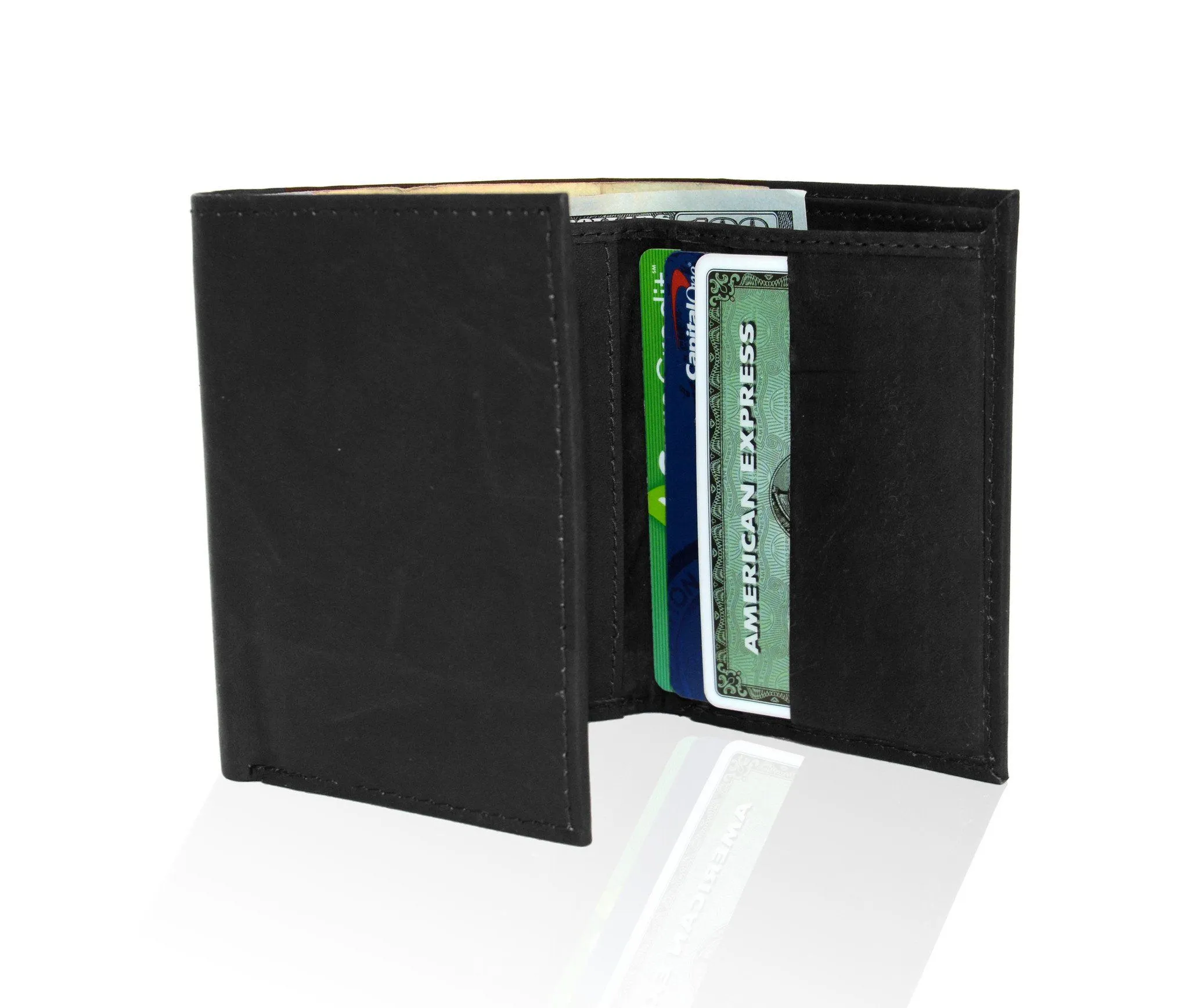 Deluxe Genuine Leather Tri-fold Wallet For Men - Black