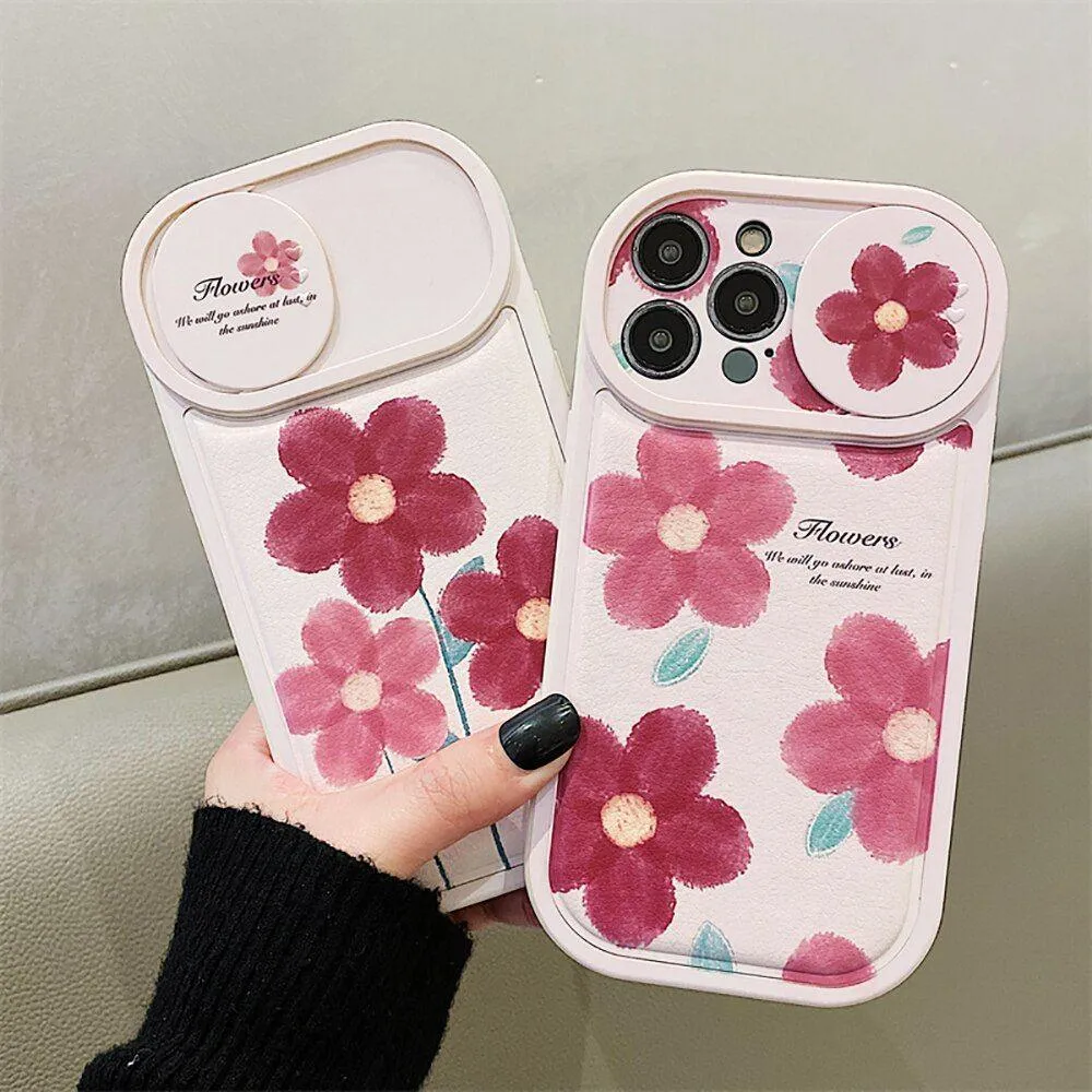 Flower Push Pull Camera Lens Protective Cute Phone Cases For iPhone 14 Pro Max 13 12 11 Pro Max