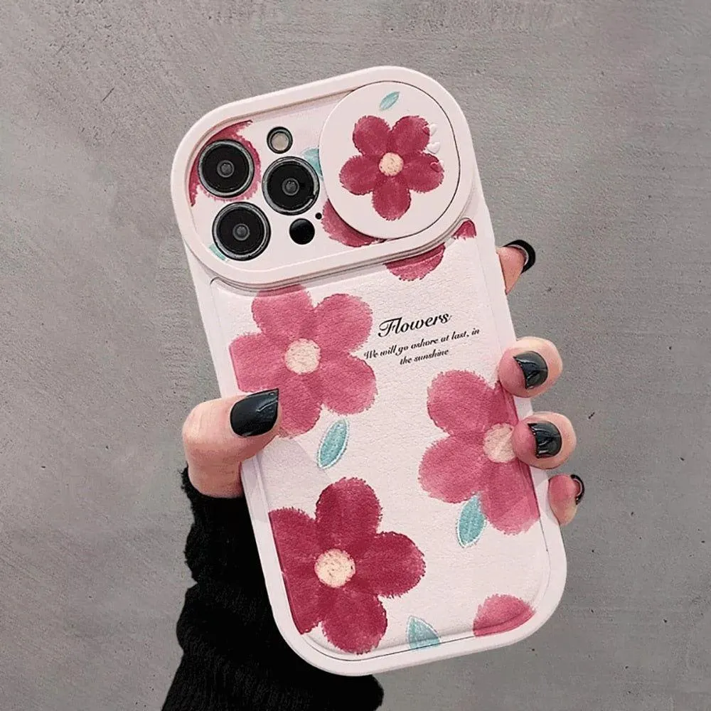 Flower Push Pull Camera Lens Protective Cute Phone Cases For iPhone 14 Pro Max 13 12 11 Pro Max