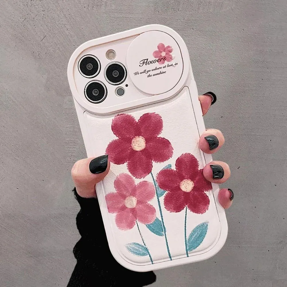 Flower Push Pull Camera Lens Protective Cute Phone Cases For iPhone 14 Pro Max 13 12 11 Pro Max