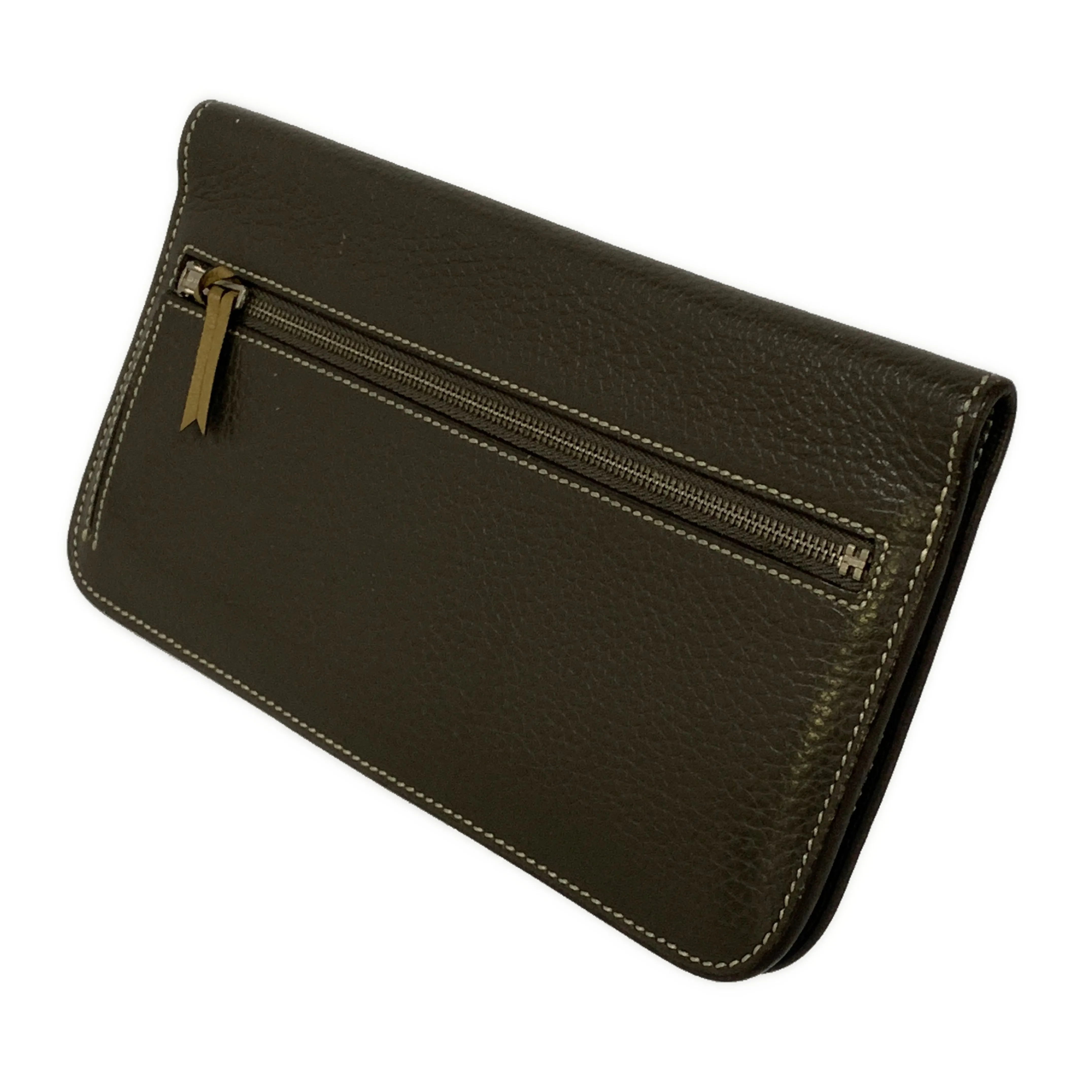 #HERMES/Dogon Recto-Verso/Long Wallet/GRY/Leather