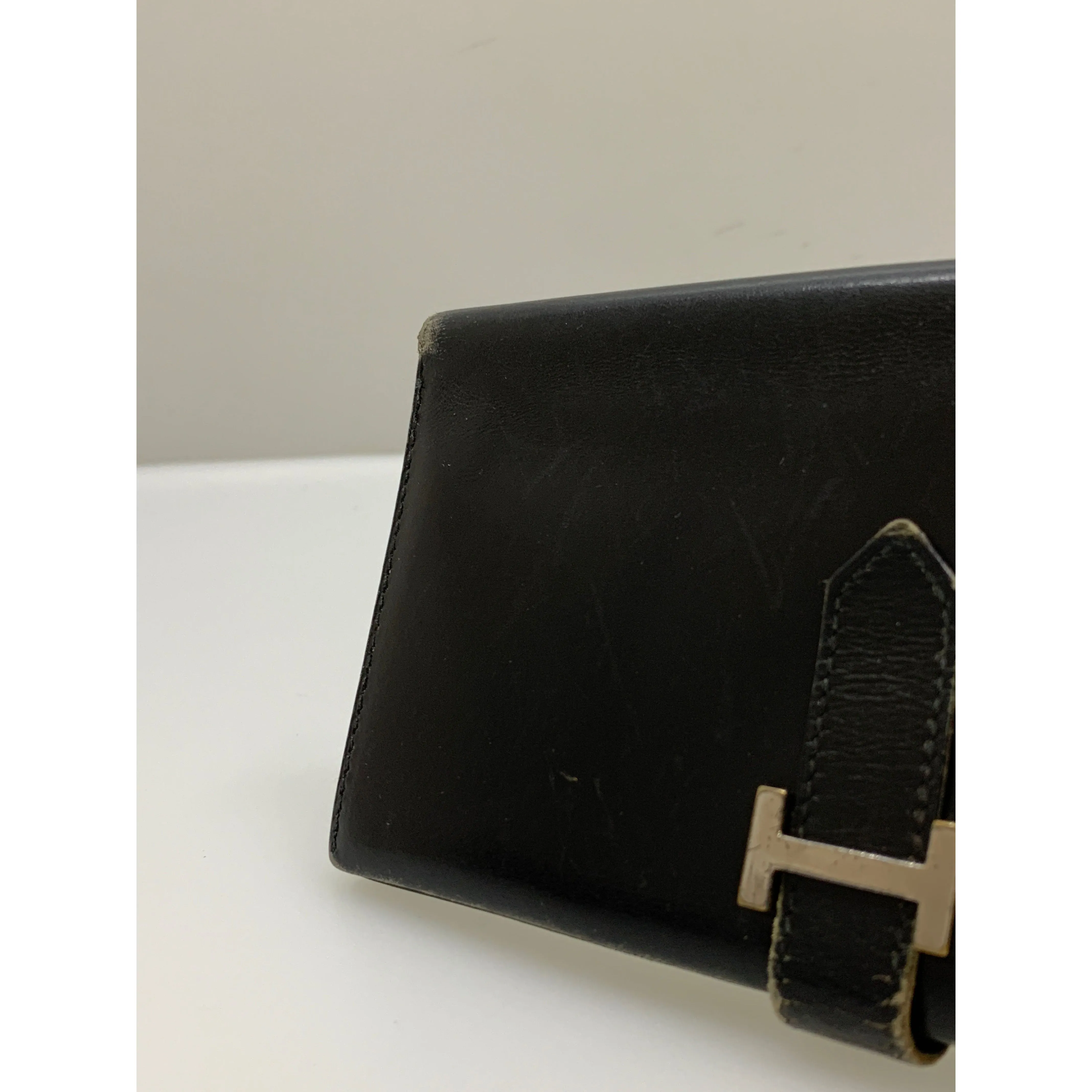 #HERMES/Long Wallet/BLK/Leather/Plain