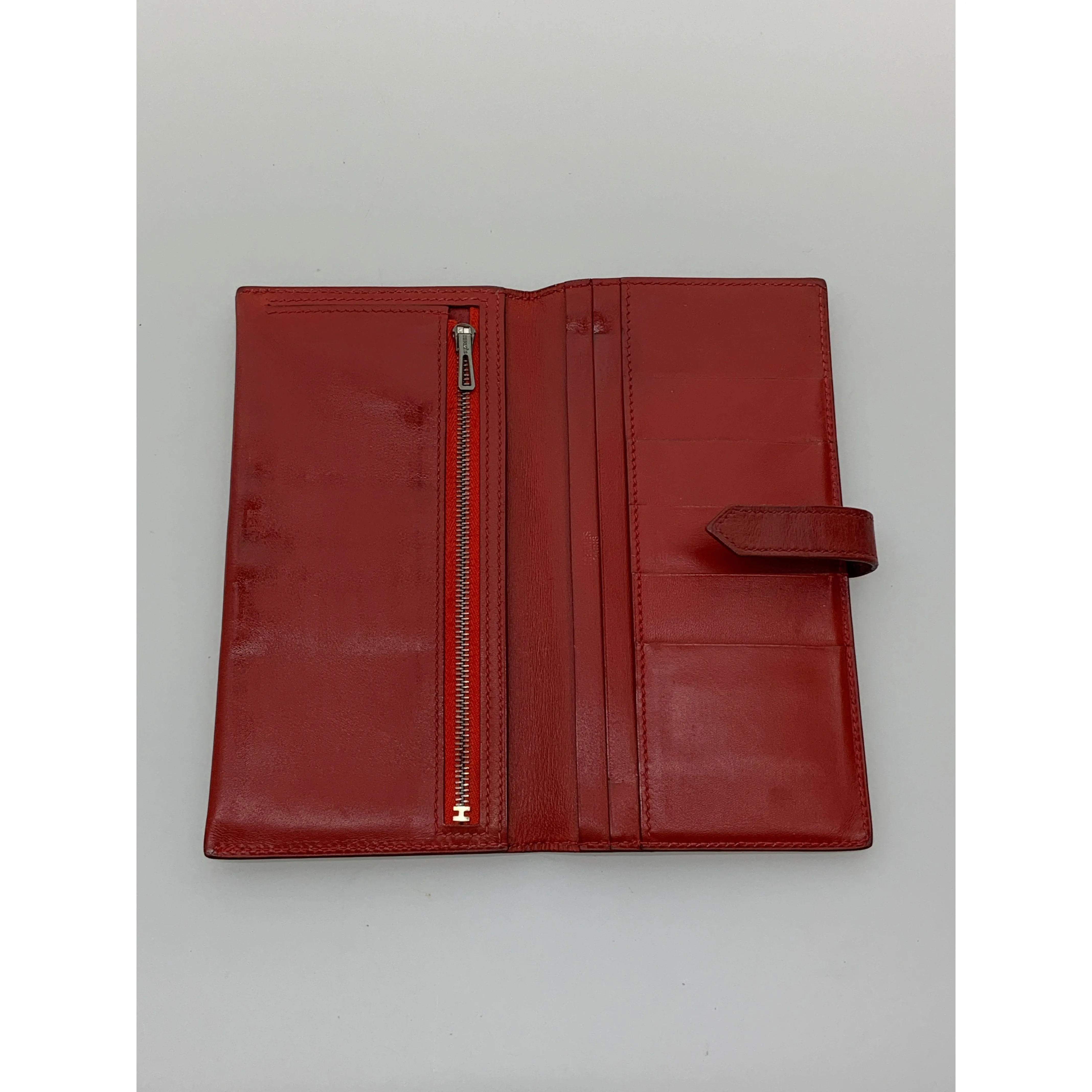 #HERMES/Long Wallet/RED/Leather/Plain