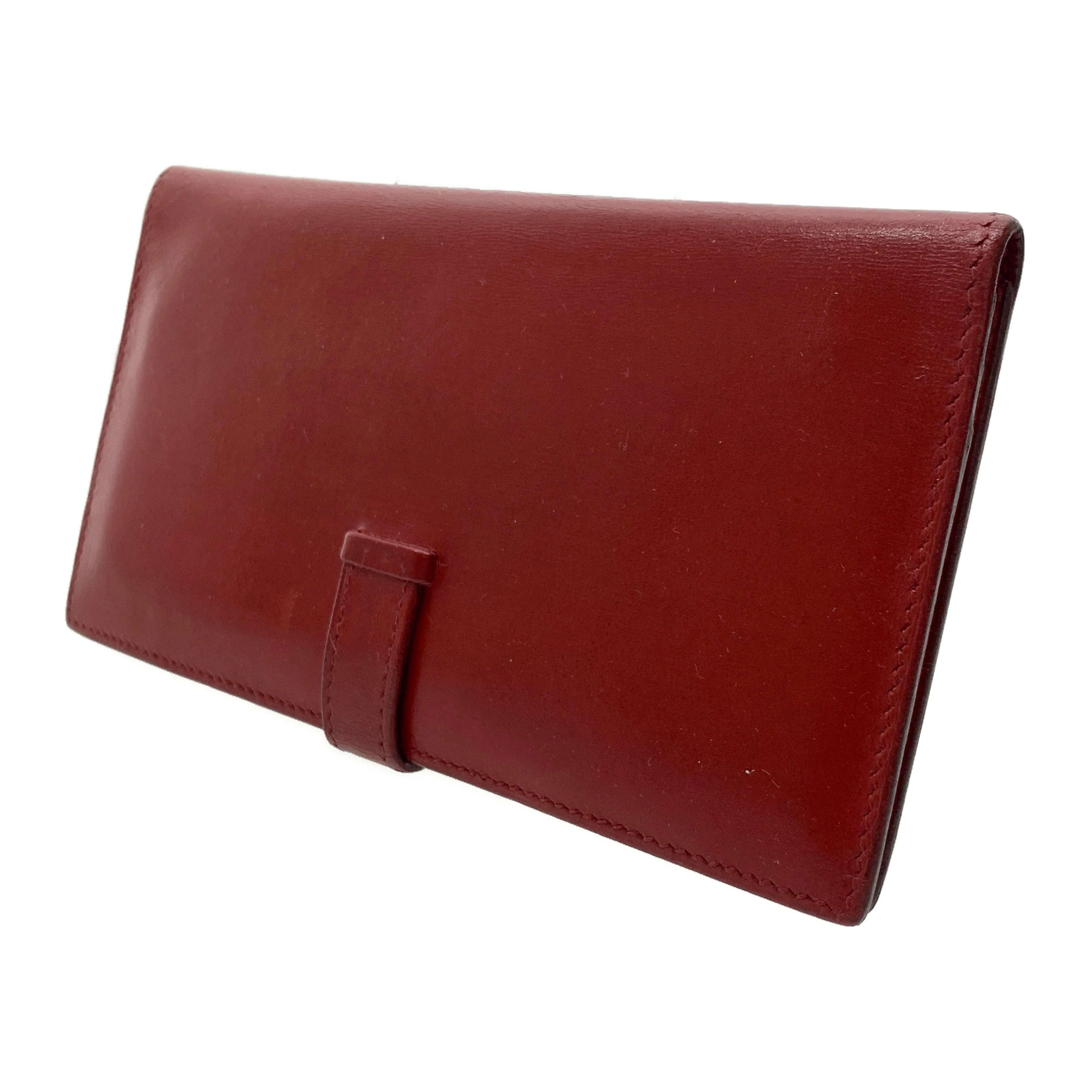 #HERMES/Long Wallet/RED/Leather/Plain