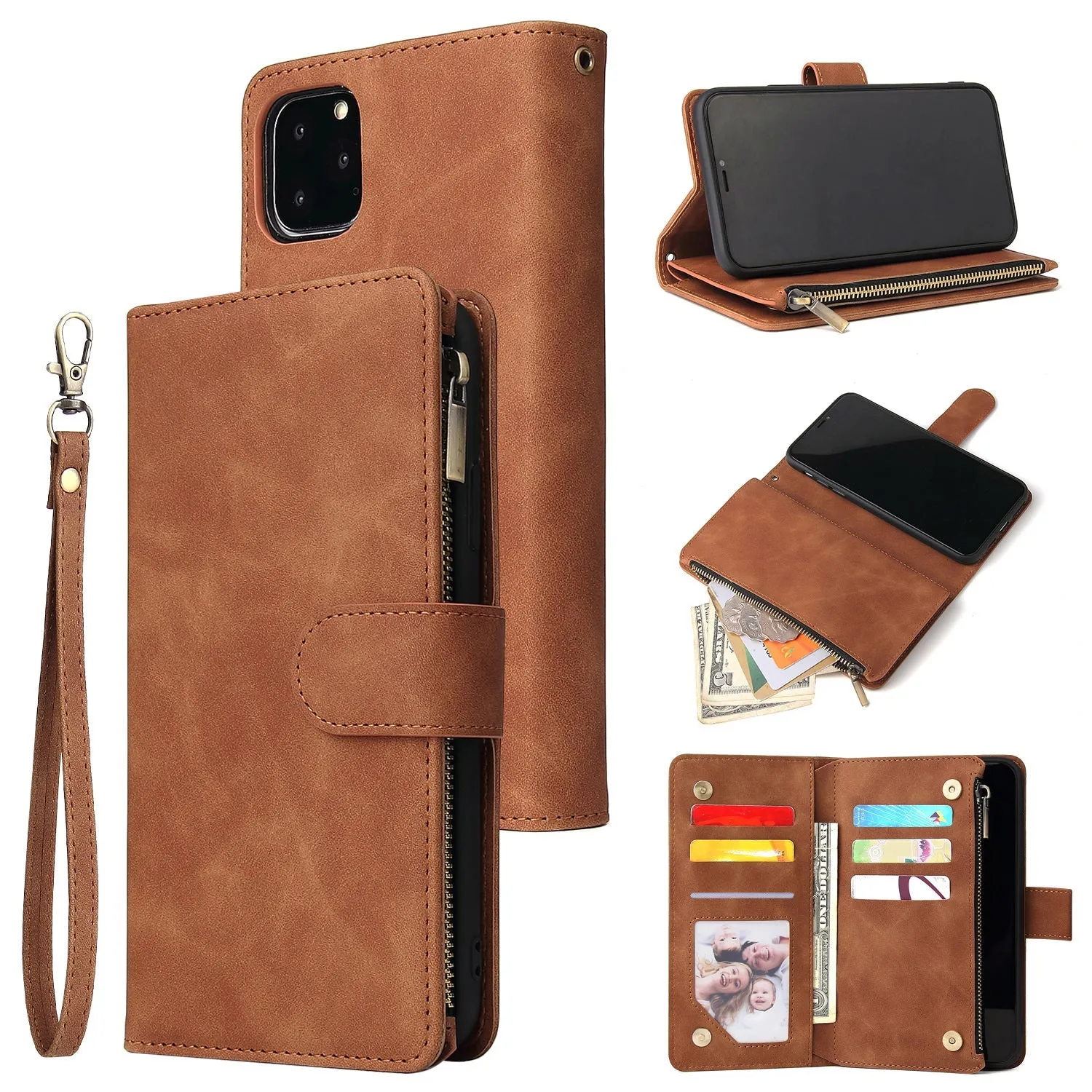 INSTOCK - iPhone zipper mobile phone multi-card wallet leather