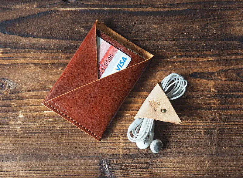 Leather Folded Card Wallet #Whiskey Brown