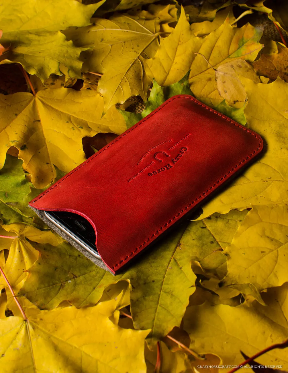 Leather iPhone Case with Card Pocket | AutumnRed