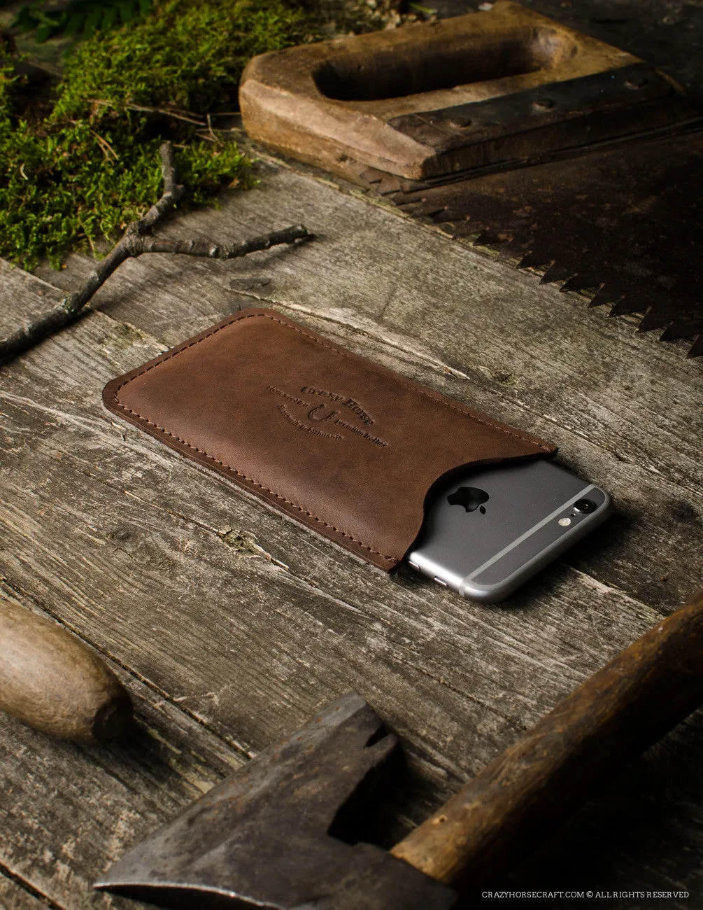 Leather iPhone Case With Earpods Holder | WoodBrown