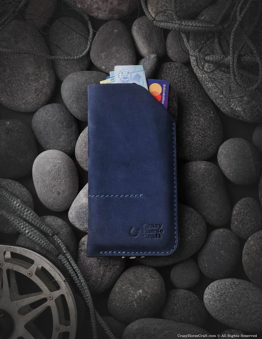 Leather Phone Case / Wallet with Card Pockets | Ocean Blue