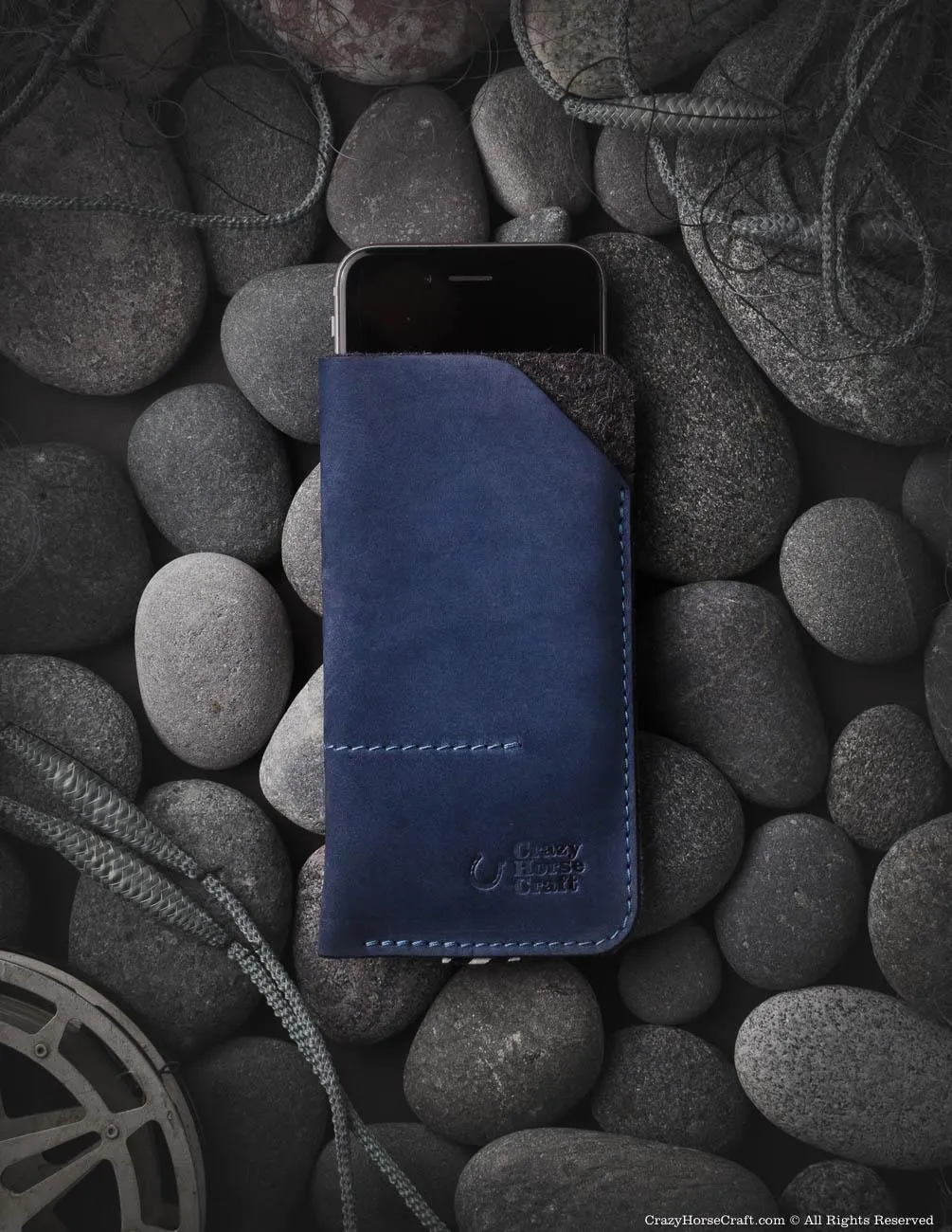 Leather Phone Case / Wallet with Card Pockets | Ocean Blue