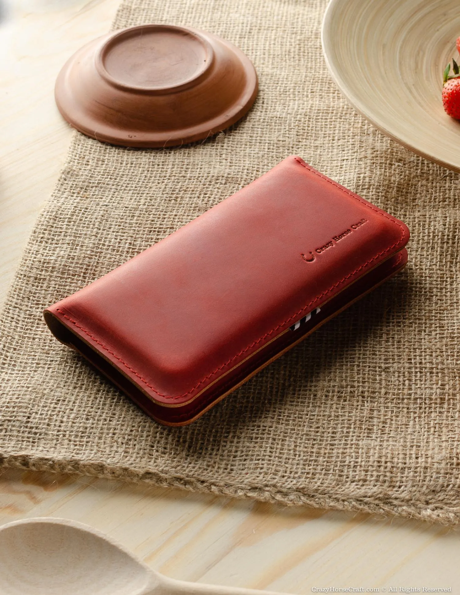 Leather wallet / case for two phones | Fragola Red