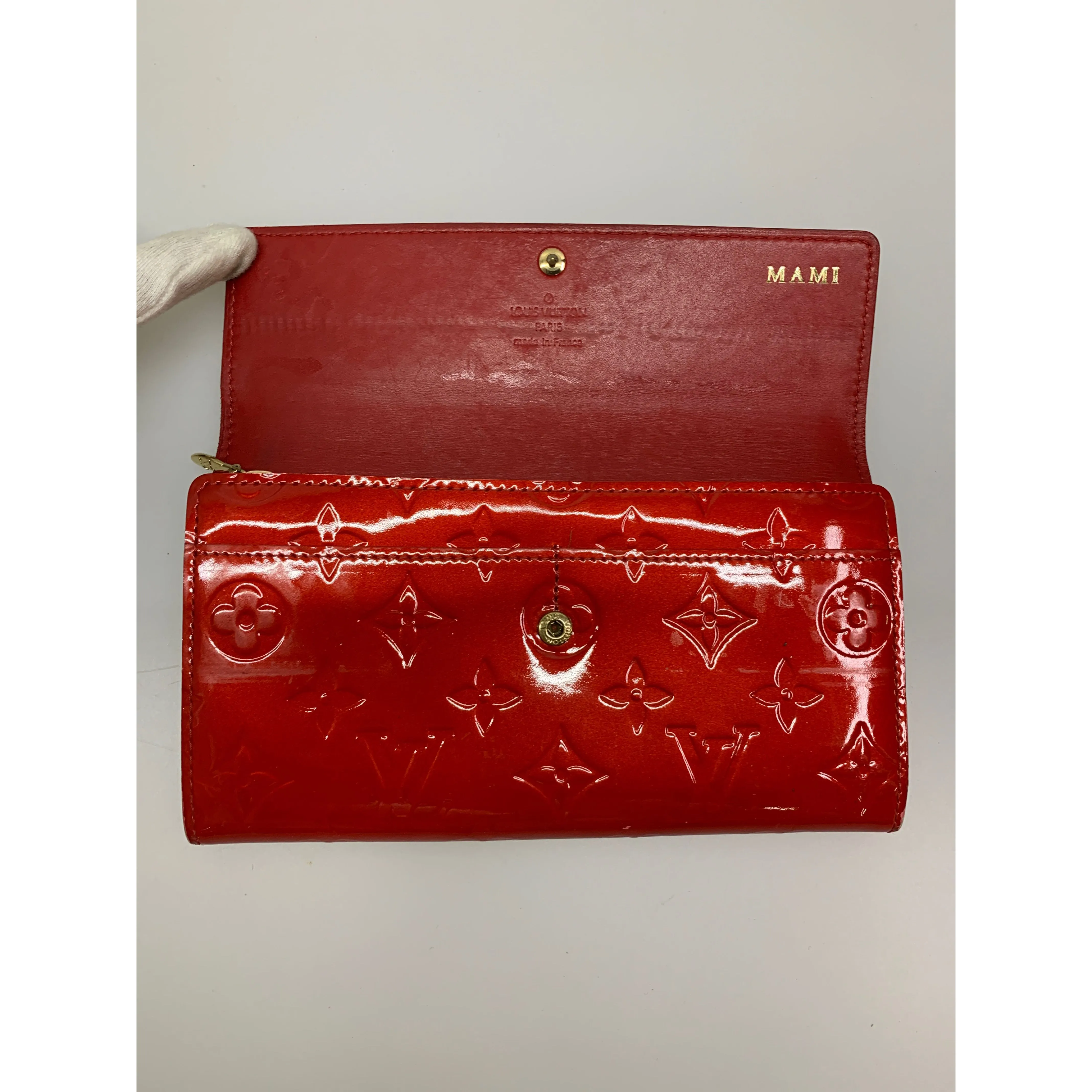 #LOUIS VUITTON/POCHETTE PORTE MONNAIE CREDIT_MONOGRAM VERNIS/Long Wallet/RED/Enamel