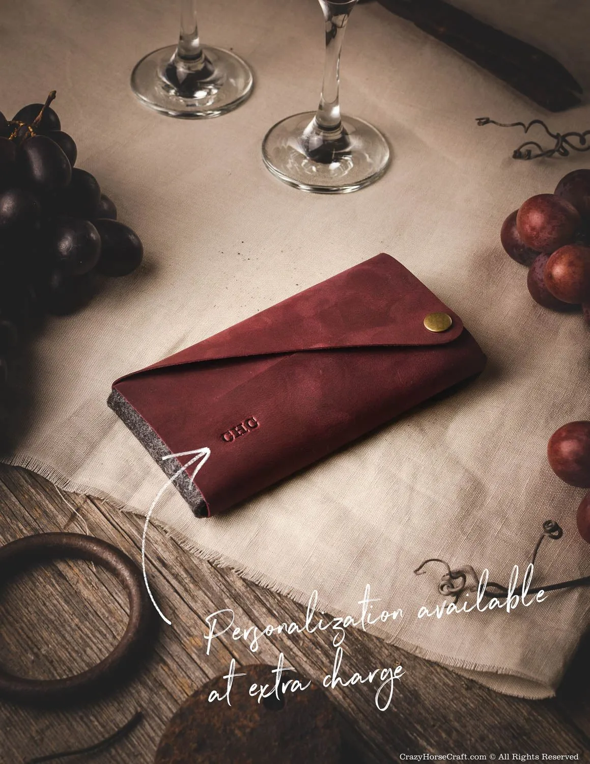 Minimalist leather wallet / phone case | Marsala Wine