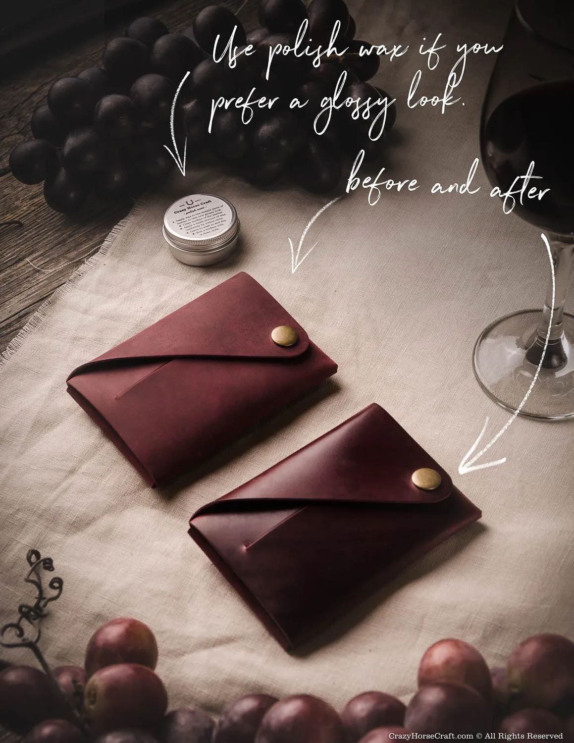 Minimalist leather wallet / phone case | Marsala Wine