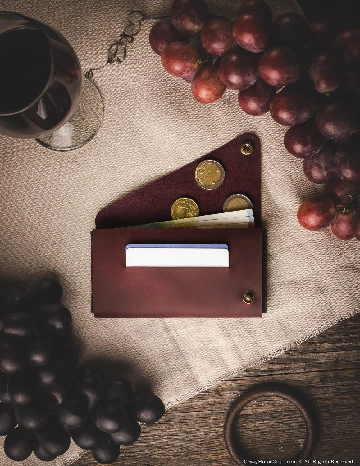 Minimalist leather wallet / phone case | Marsala Wine