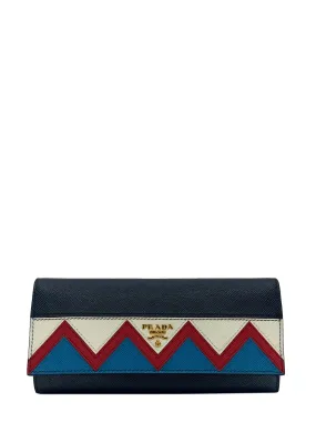 Prada Saffiano Leather Zig Zag Continental Wallet NWT