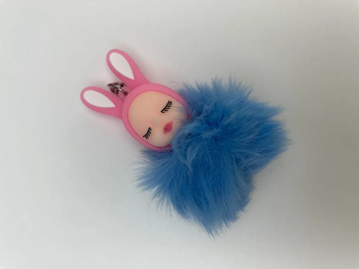 Rabbit Fur Ball Fluffy Car Keyrings - Pom Pom Teddy Key Chain for Girls