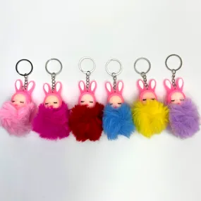 Rabbit Fur Ball Fluffy Car Keyrings - Pom Pom Teddy Key Chain for Girls