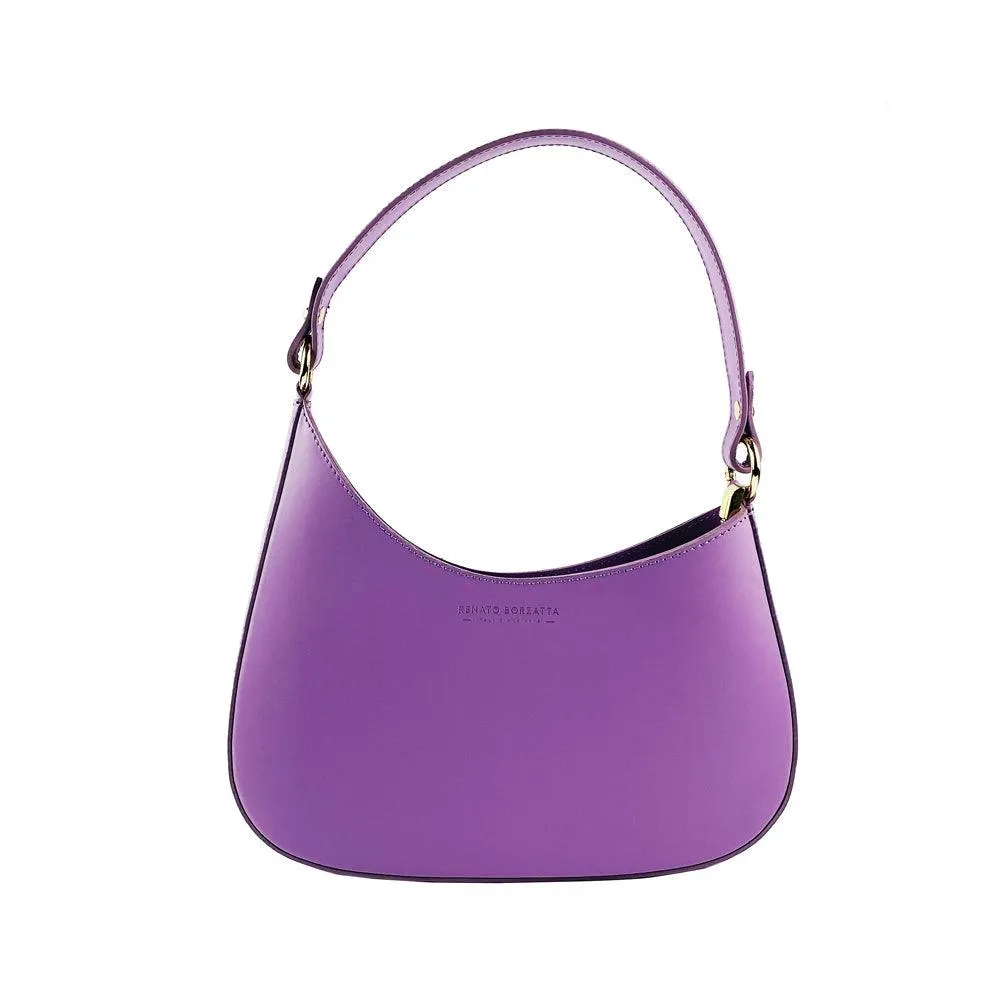 RB1013CI | Borsa Donna a spalla e Tracolla removibili in Vera Pelle Made in Italy. Attacchi con moschettoni in metallo Oro Lucido - Colore Lilla - Dimensioni: cm 28 x 6 x 25   12 (manico)