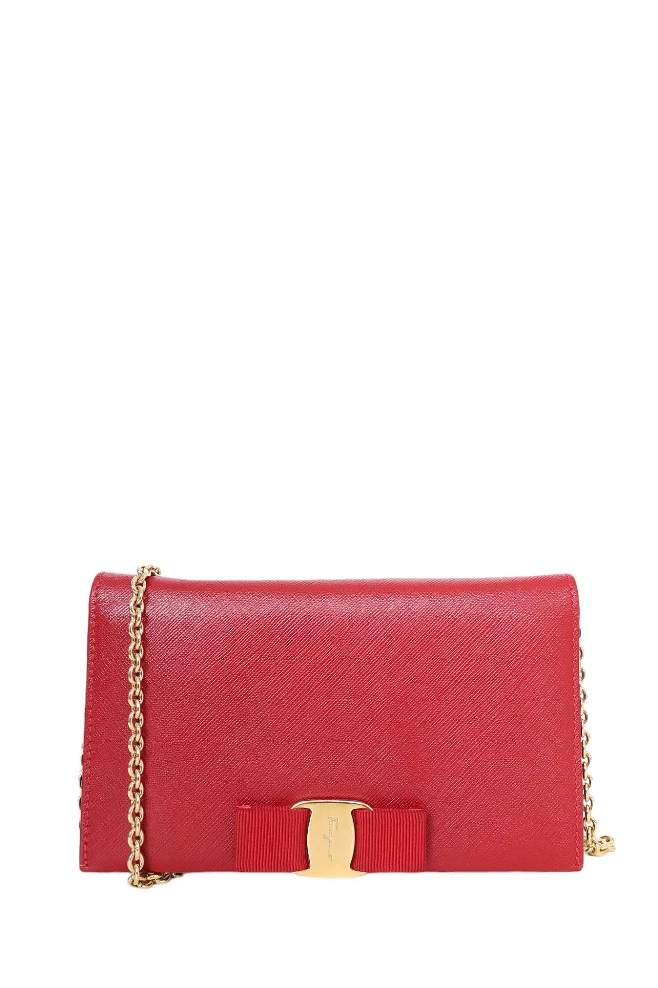 Salvatore Ferragamo Red Vara Bow Wallet On Chain