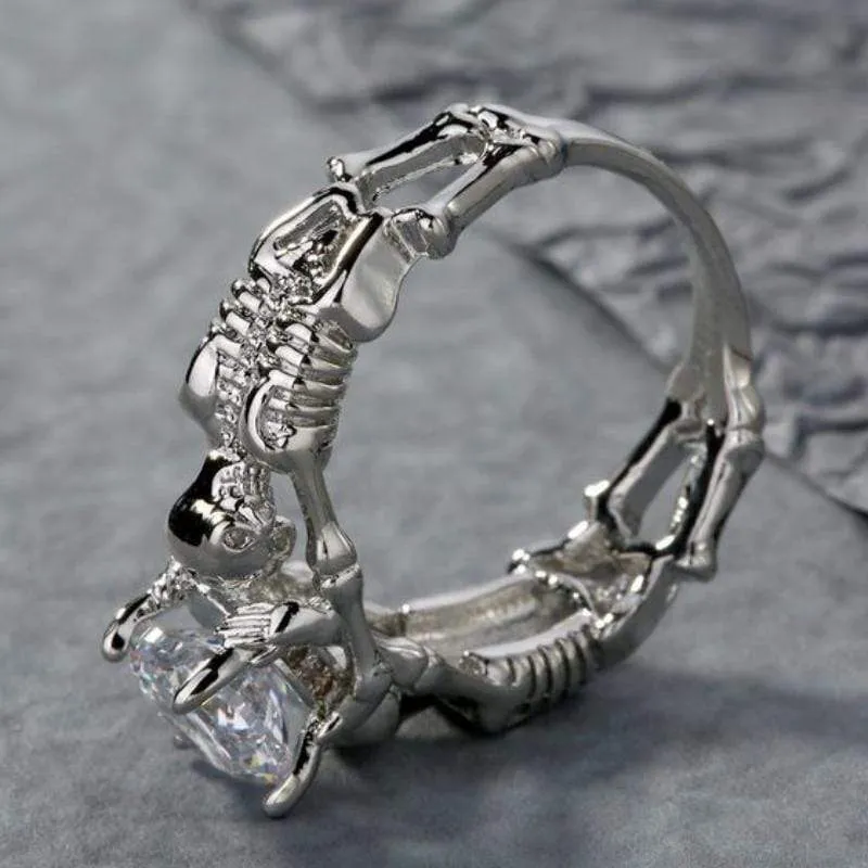 Skeletons In My Closet Silver and White CZ Gem Ring