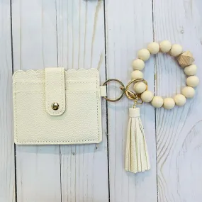 Solid Round Beaded Keychain with Wallet