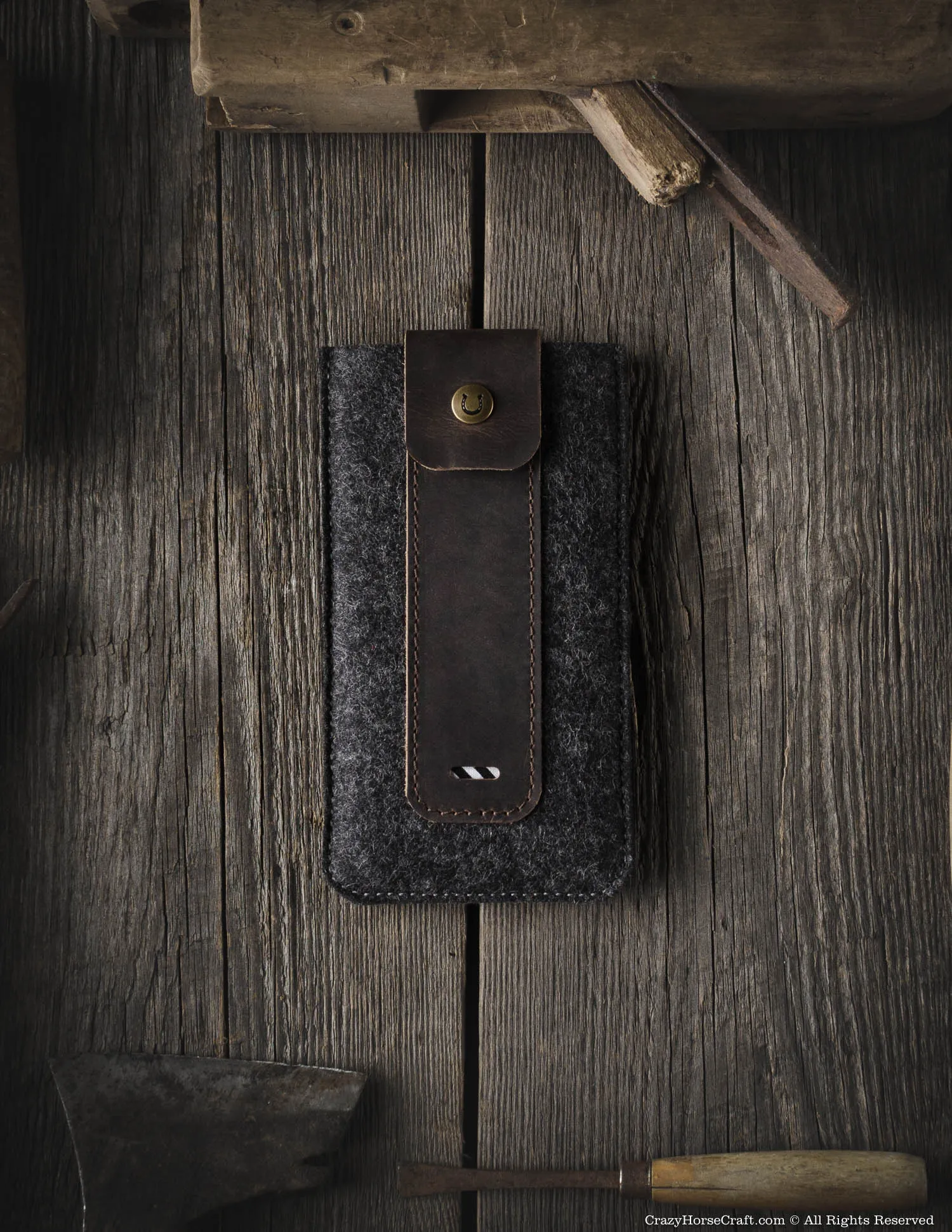 Wool Felt Phone Sleeve / Case | Wood Brown