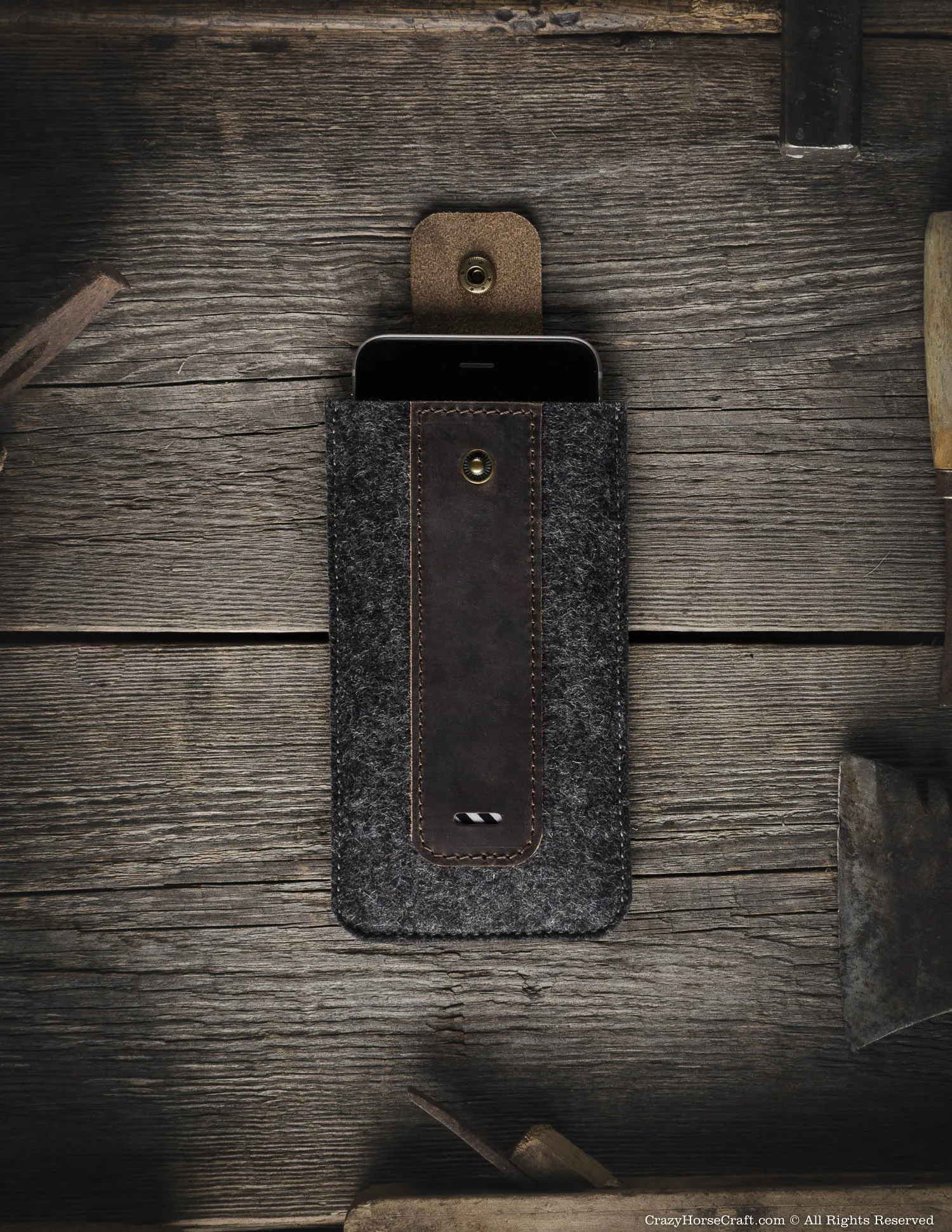 Wool Felt Phone Sleeve / Case | Wood Brown