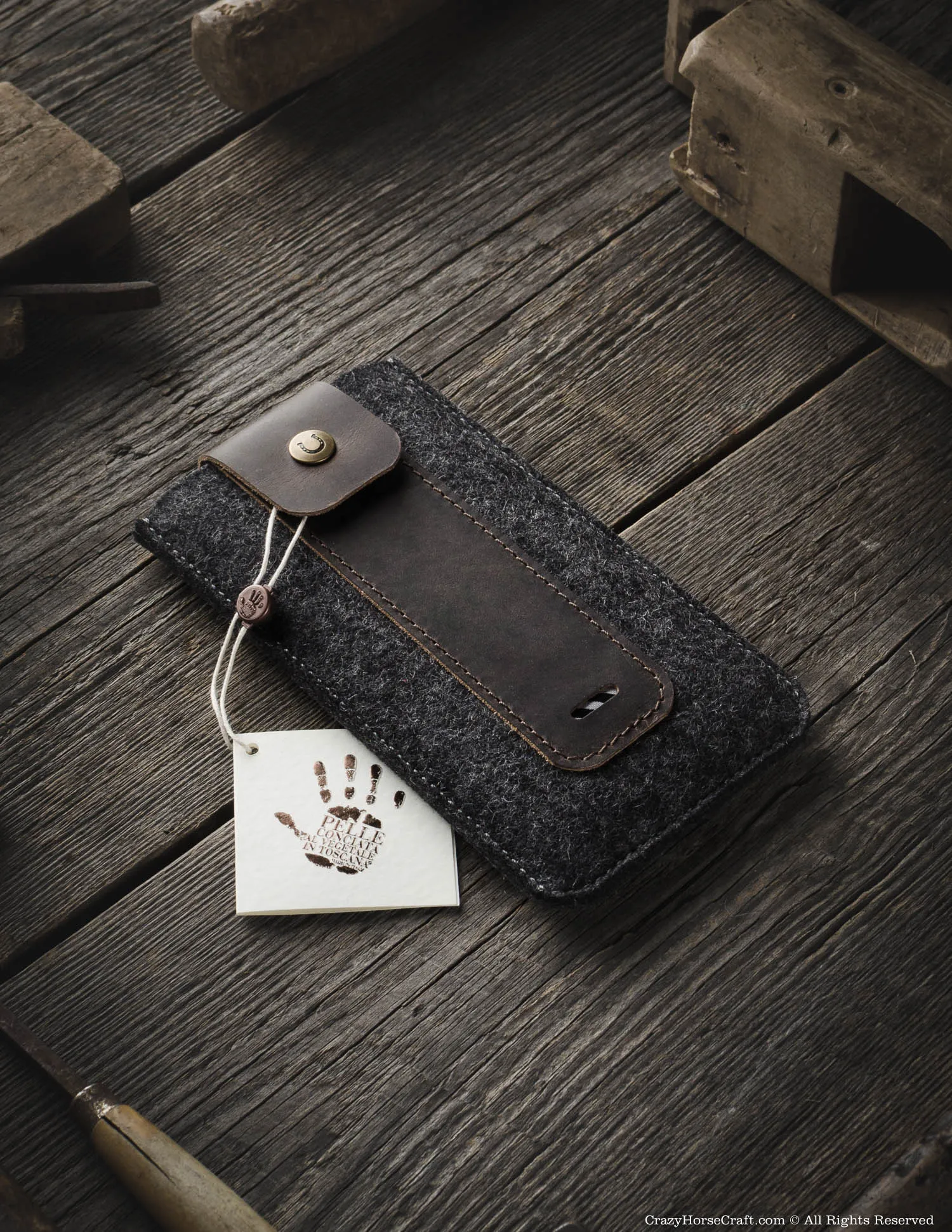 Wool Felt Phone Sleeve / Case | Wood Brown