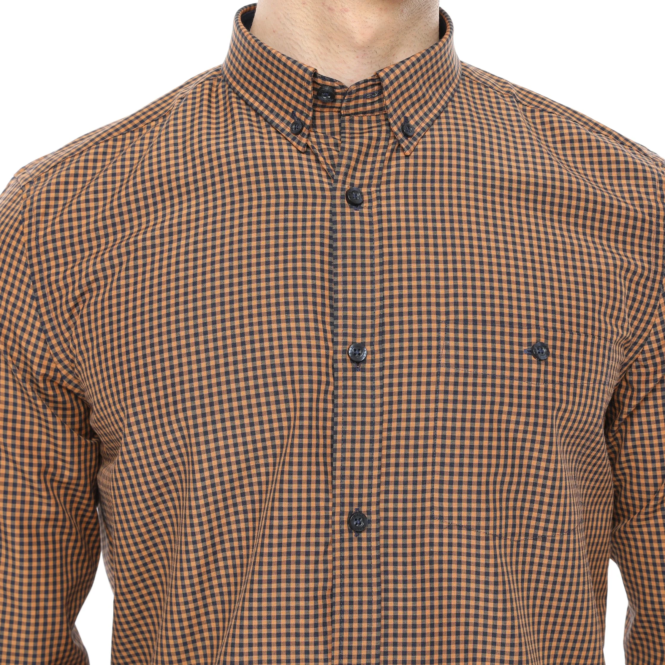 Xact Men's Gingham Check Shirt with Button-Down Collar - Long Sleeved