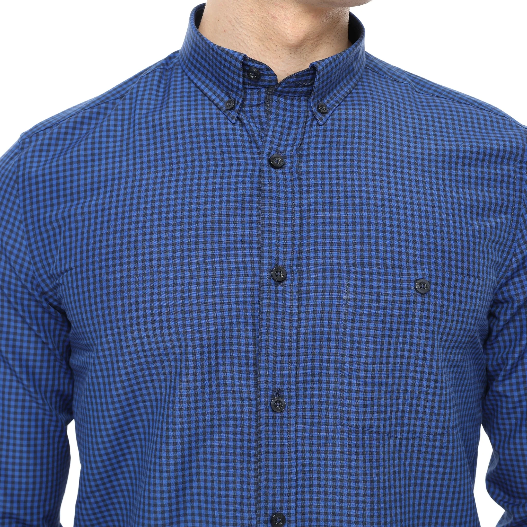 Xact Men's Gingham Check Shirt with Button-Down Collar - Long Sleeved