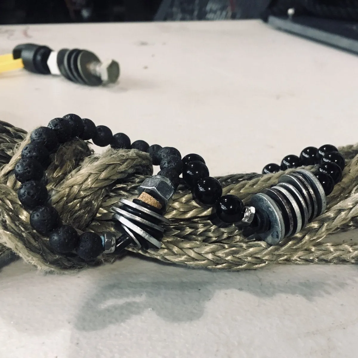 Zero Waste Bracelet with up-recycled SCUBA parts and Lava Stone