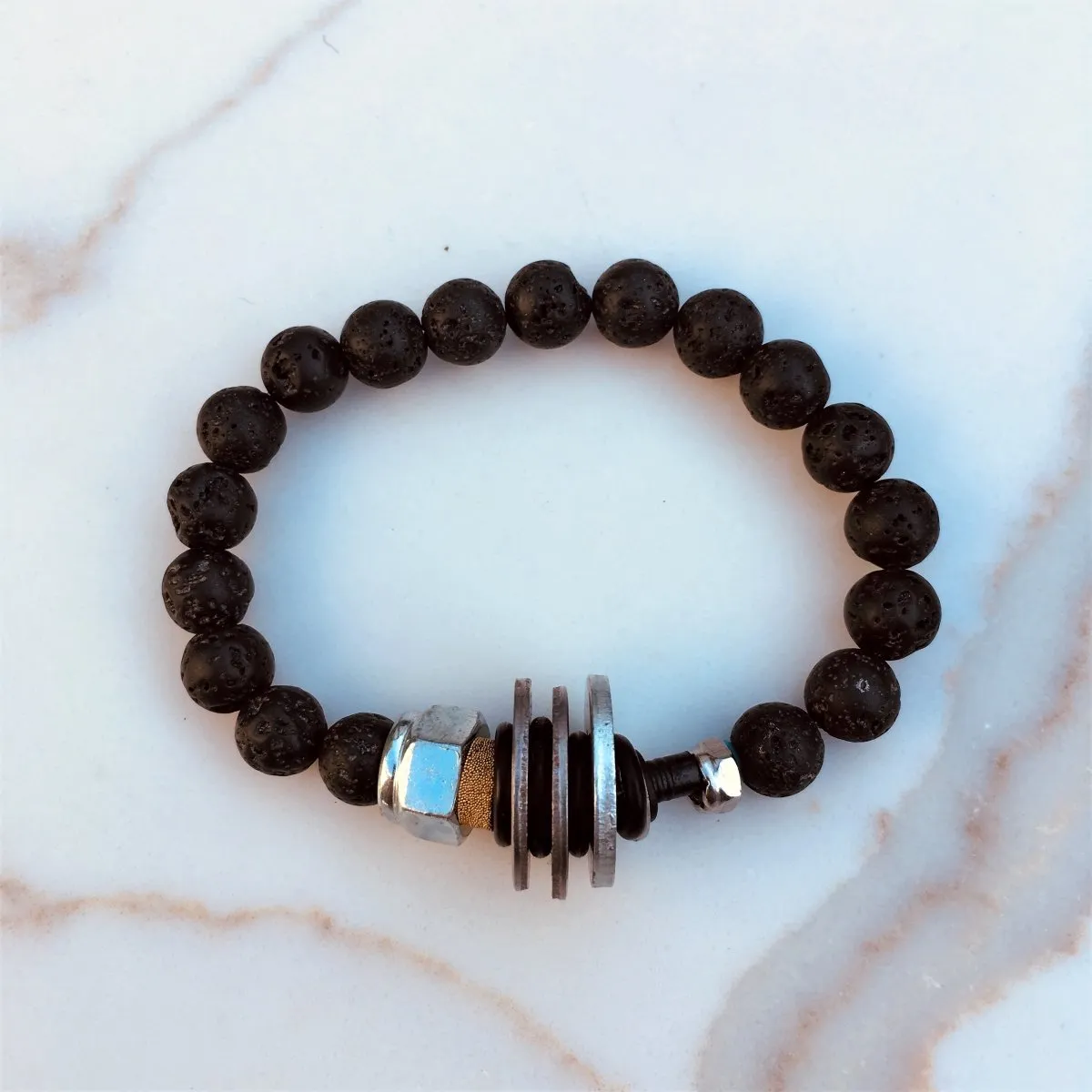 Zero Waste Bracelet with up-recycled SCUBA parts and Lava Stone