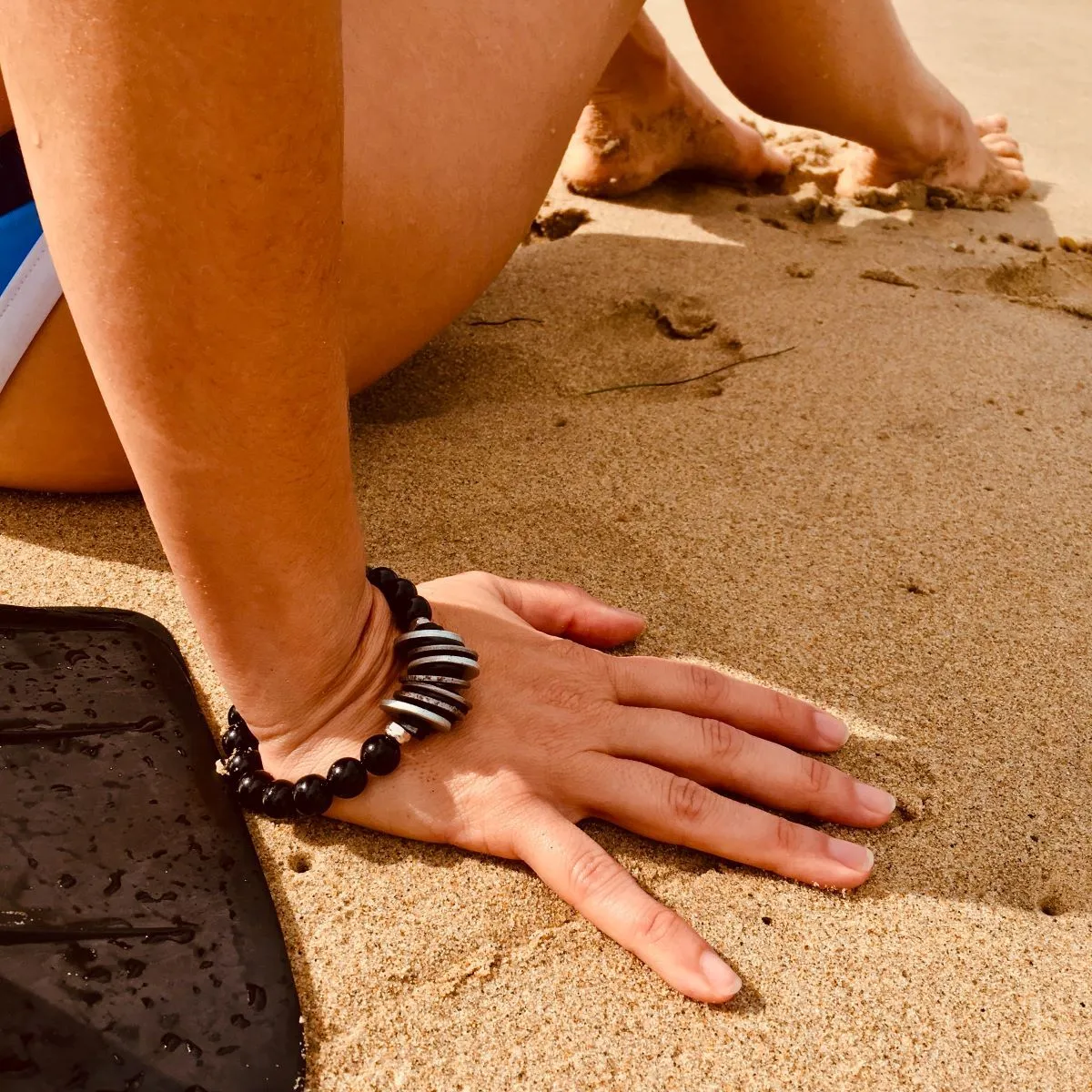 Zero Waste Bracelet with with up-recycled SCUBA parts and Onyx